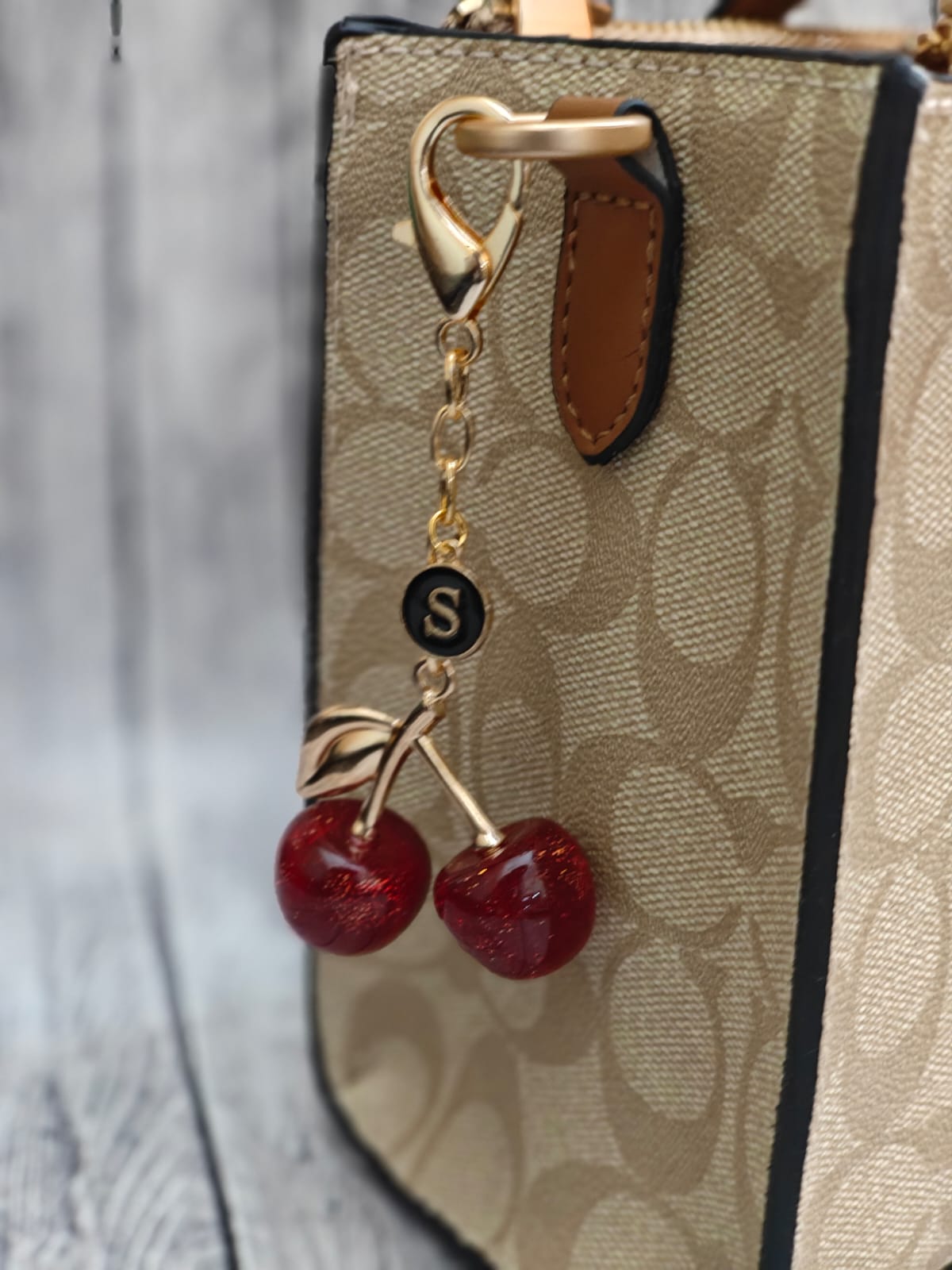 Personalized Cherry Initial Bag Charm – Stylish Accessory | Anti-Tarnish Lobster Clasp and Chain link