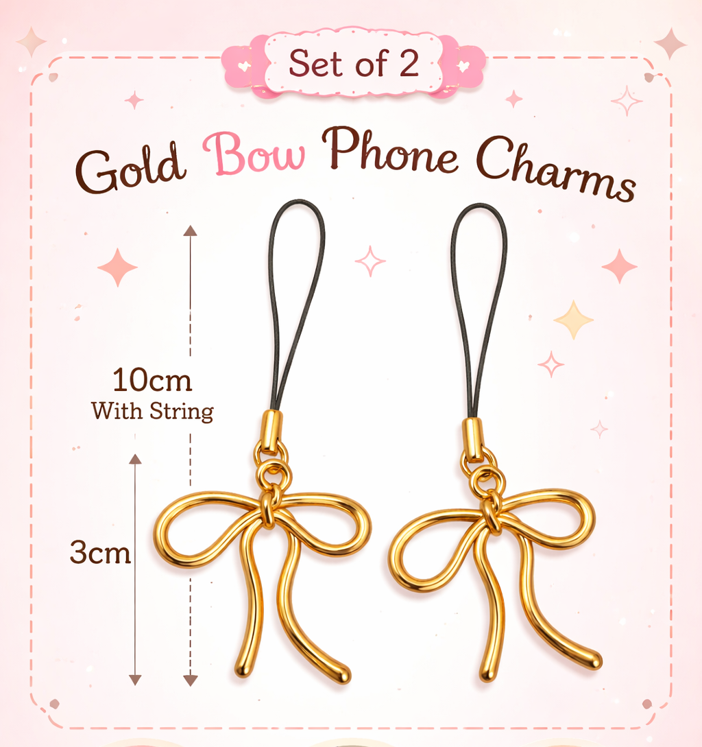 set of 2 Bow Phone Charm – Elegant Gold Mobile Accessory | Gift for girls | Trending phone charms - Image 4