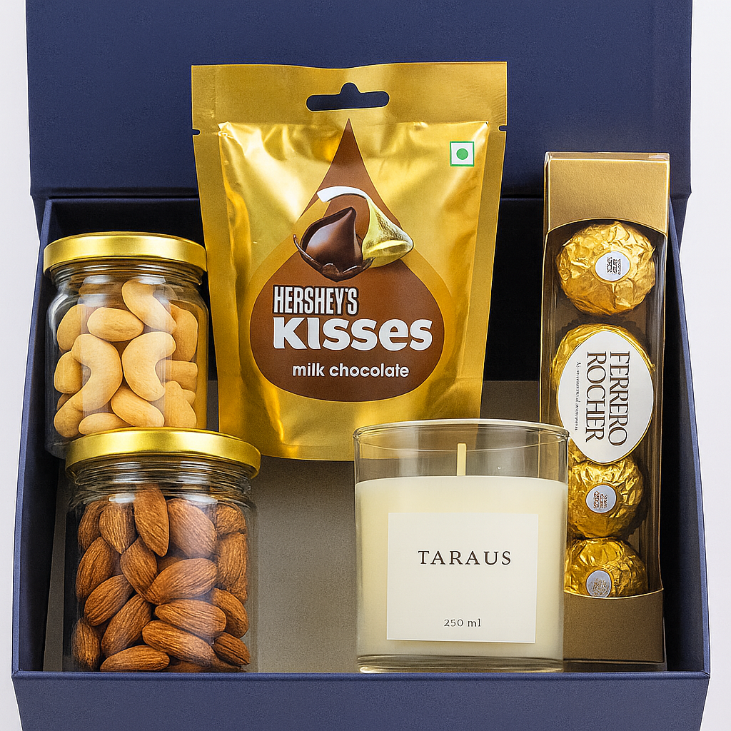 Festive Gift Hamper with Nuts, Chocolates & Candle | Diwali Hamper | Corporate gifting Option