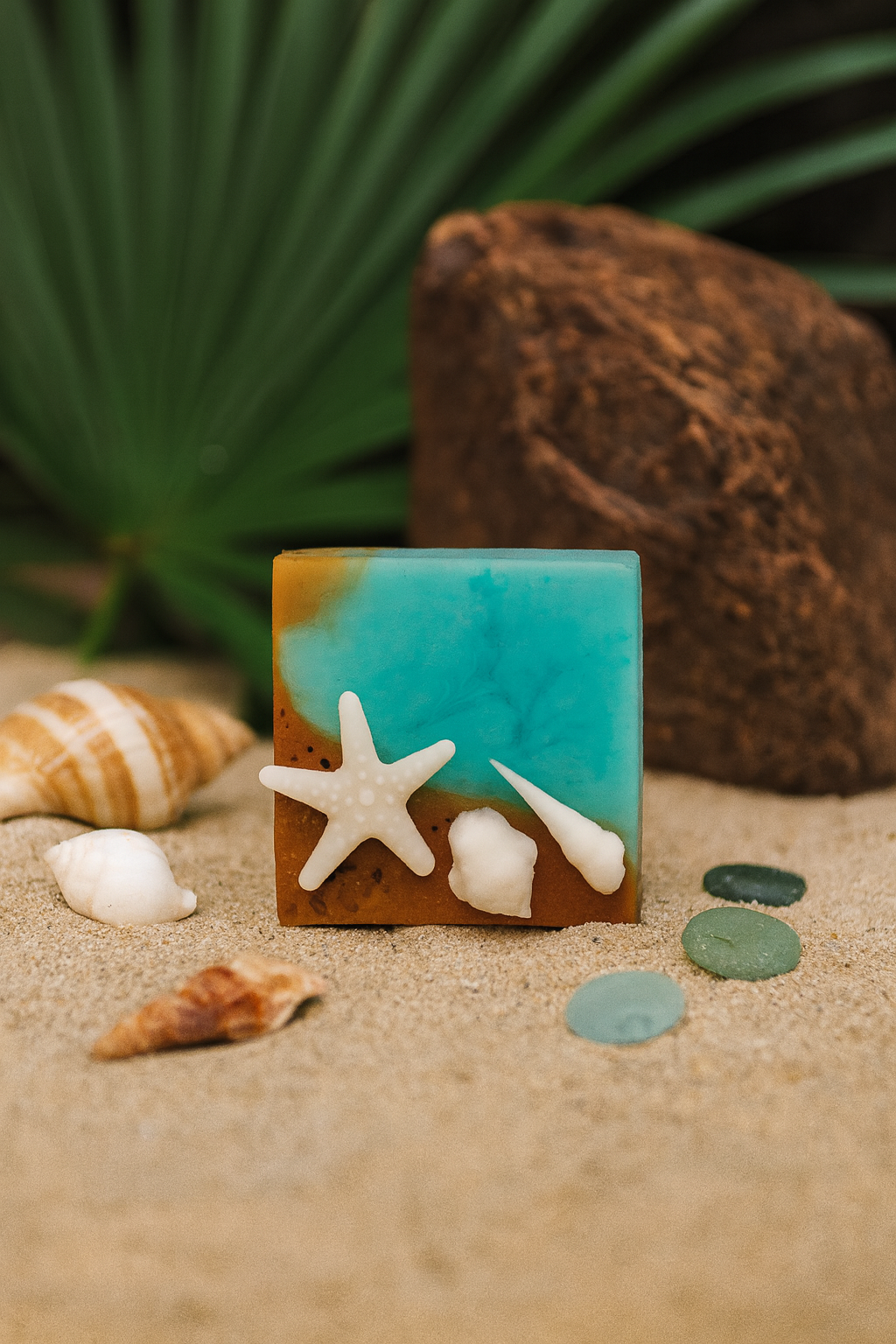 Beach theme handmade Shea-butter soap | Mermaid theme | 100gms | SLS and Paraben free | Infused with Organic Sandalwood for the sand look - Image 3