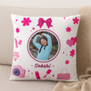 Customized 12x12 White Cushion with Photo & Name | Makeup theme – Personalized Gift