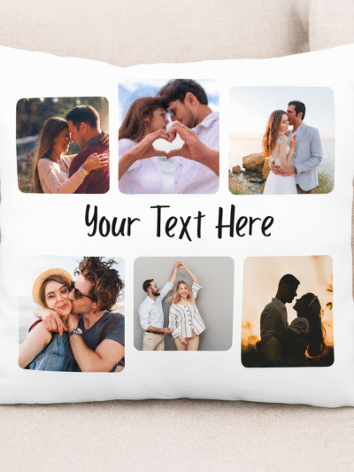 Customized 12x12 White Cushion with 6 Photos and Custom Text | Lasting Memory Cushion – Personalized Gift