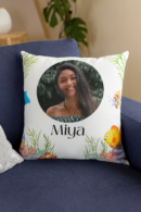 Customized 12x12 White Cushion with Photo & Name | Underwater Theme – Personalized Gift