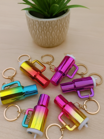 Mini Tumbler Keychain/Bag charm, Mini Storage ( Money, Lipstick )toy Insulated Travel Cup with Straw and Lid, Double gradient shade |