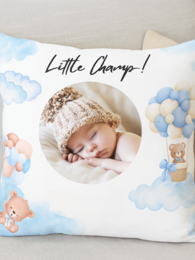 Customized 12x12 White Cushion with Photo |  Little Champ– Personalized Gift