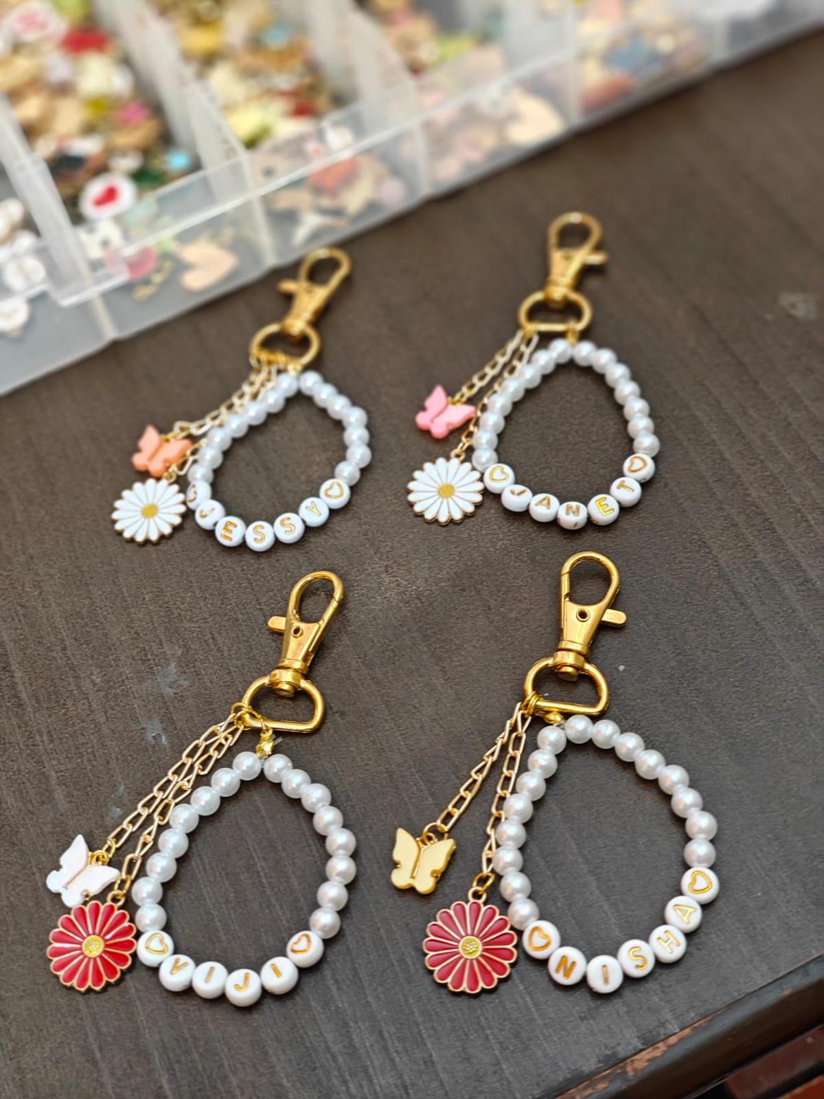 Personalized White Beads Bag Charm with Name | Gift for her | Birthday | Trending bag charms - Image 2