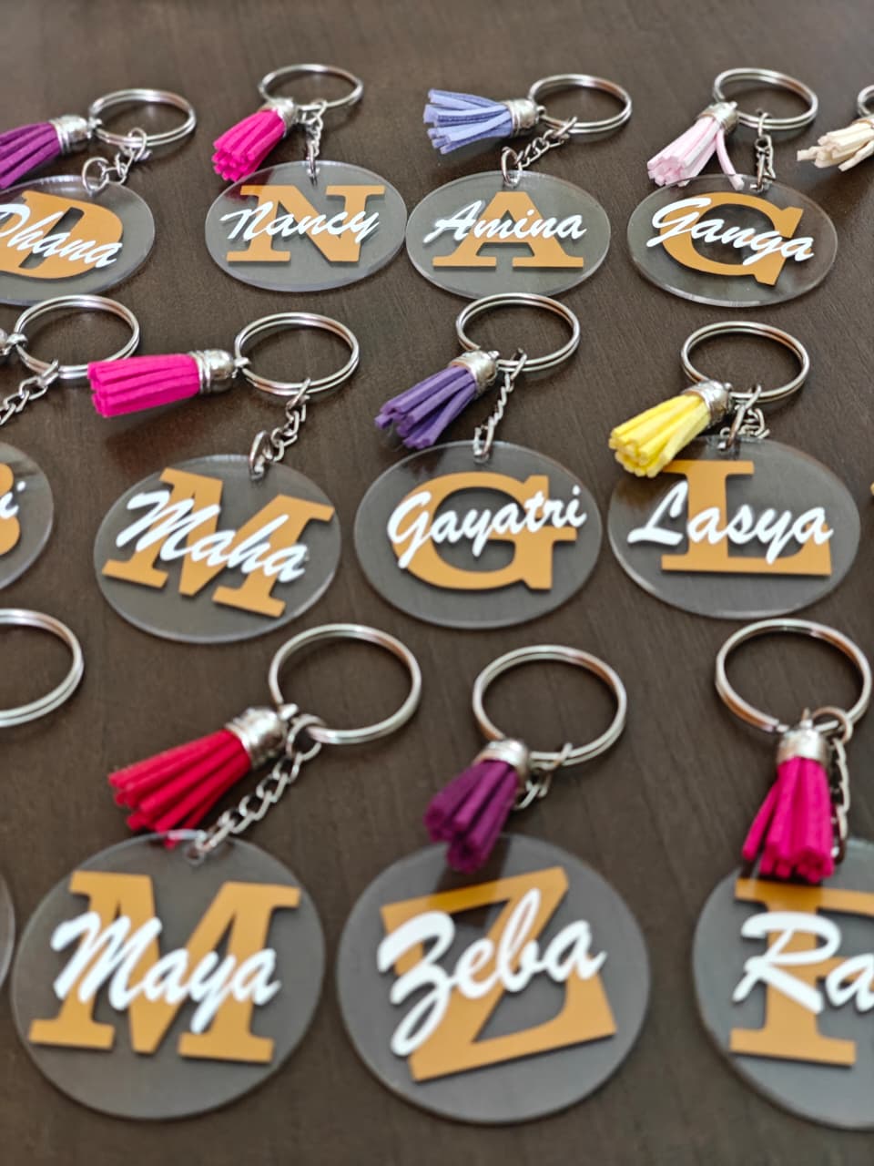 Personalized Acrylic Keychains with Name & Initial | Custom Keychain with Tassel – Affordable Gift Under ₹100