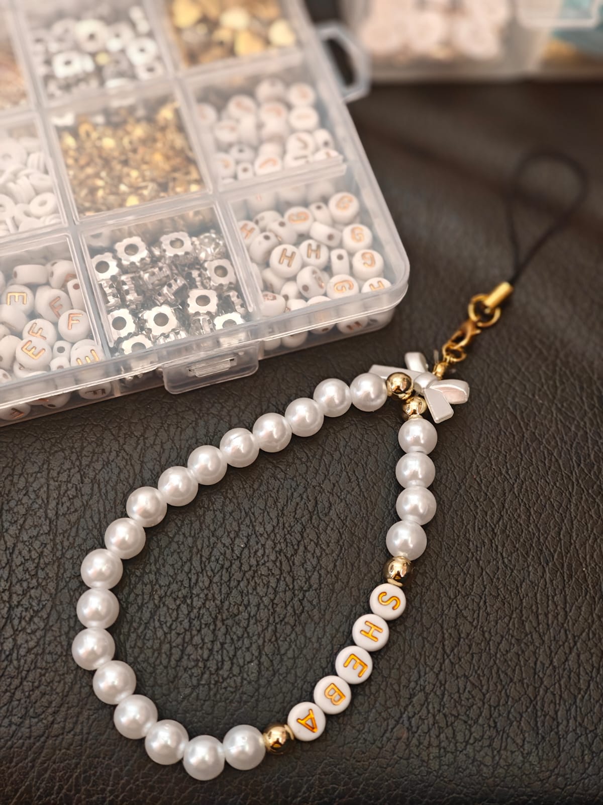 White Beads Customized with name Phone Charm with Name – Trendy Accessory | Gifts for girl/ women | Trending phone charms