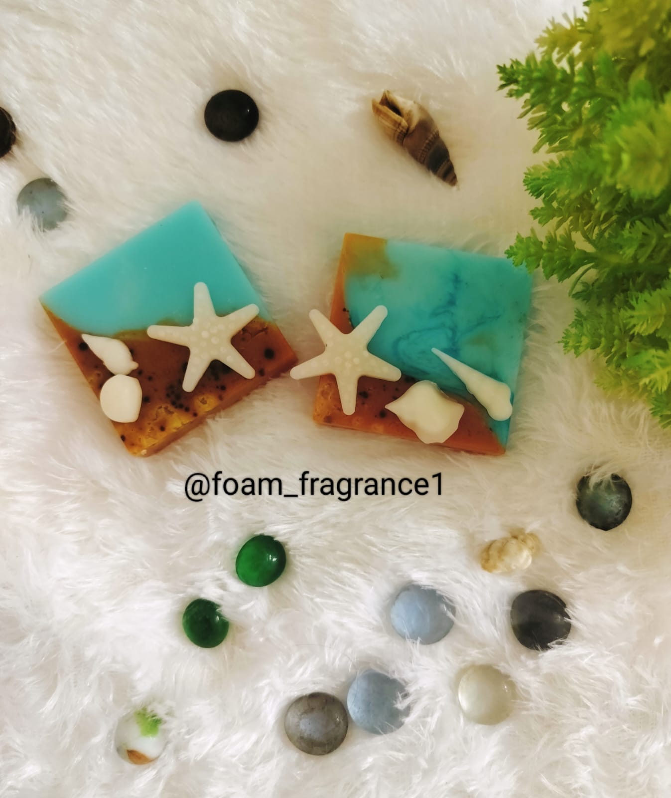 Beach theme handmade Shea-butter soap | Mermaid theme | 100gms | SLS and Paraben free | Infused with Organic Sandalwood for the sand look - Image 2