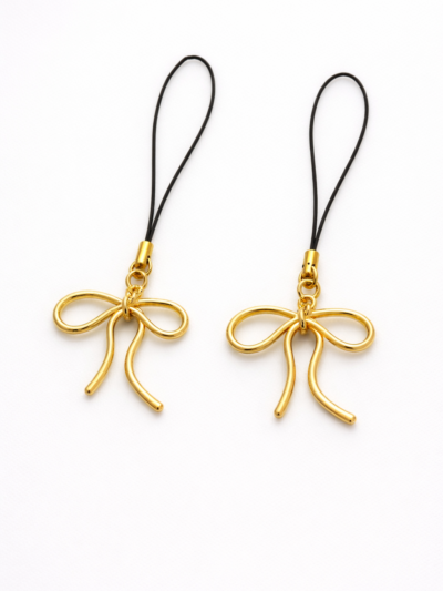 set of 2 Bow Phone Charm – Elegant Gold Mobile Accessory | Gift for girls | Trending phone charms