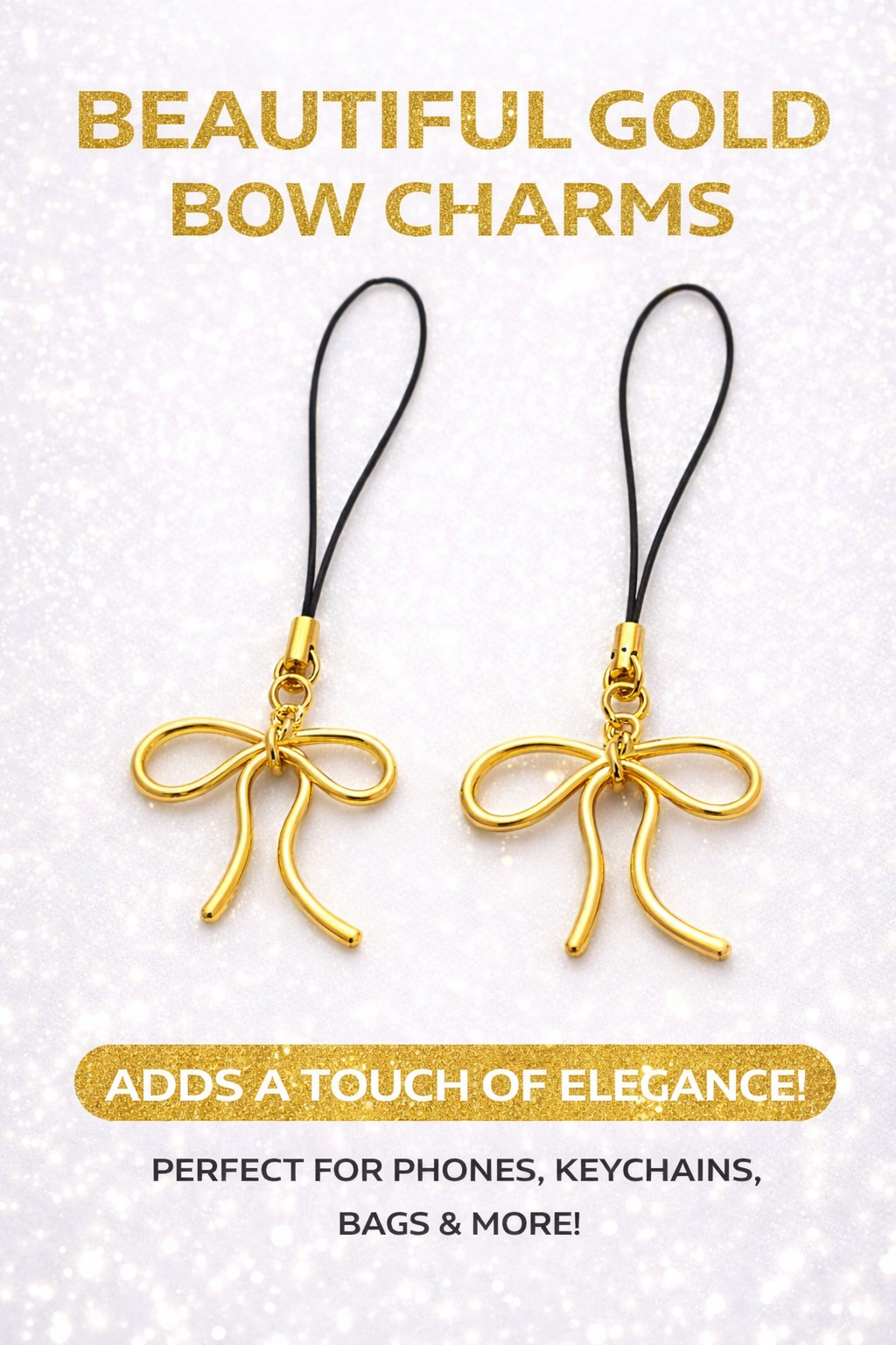 set of 2 Bow Phone Charm – Elegant Gold Mobile Accessory | Gift for girls | Trending phone charms - Image 2