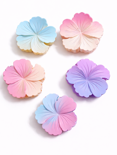 SET OF 2 MEDIUM SIZE DOUBLE SHADE PASTEL HIBISCUS HAIR CLAW CLIPS | FLORAL DESIGN | RANDOM COLOUR