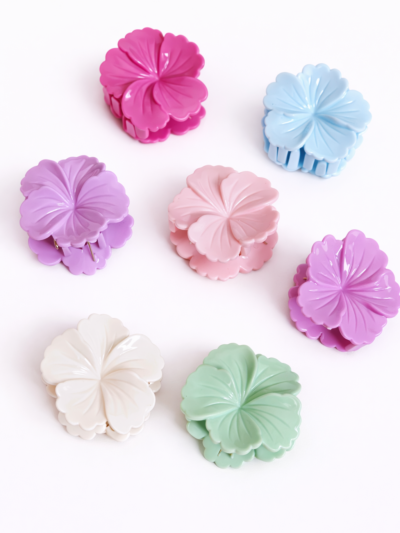 SET OF 4 MINI HIBISCUS PASTEL HAIR CLAW CLIPS |MINIMAL , CUTE AND TRENDING