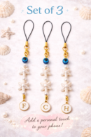 CUSTOMISED WITH INITIAL EVIL EYE PHONE CHARMS | WHITE SEA-SHELL BEADS