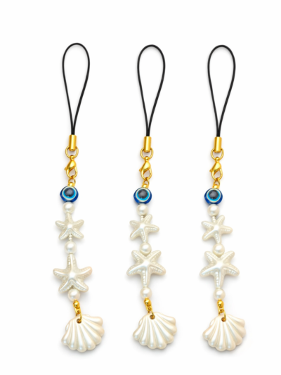 EVIL EYE WHITE SEA-SHELL BEADS PHONE CHARMS | CUTE AND TRENDING